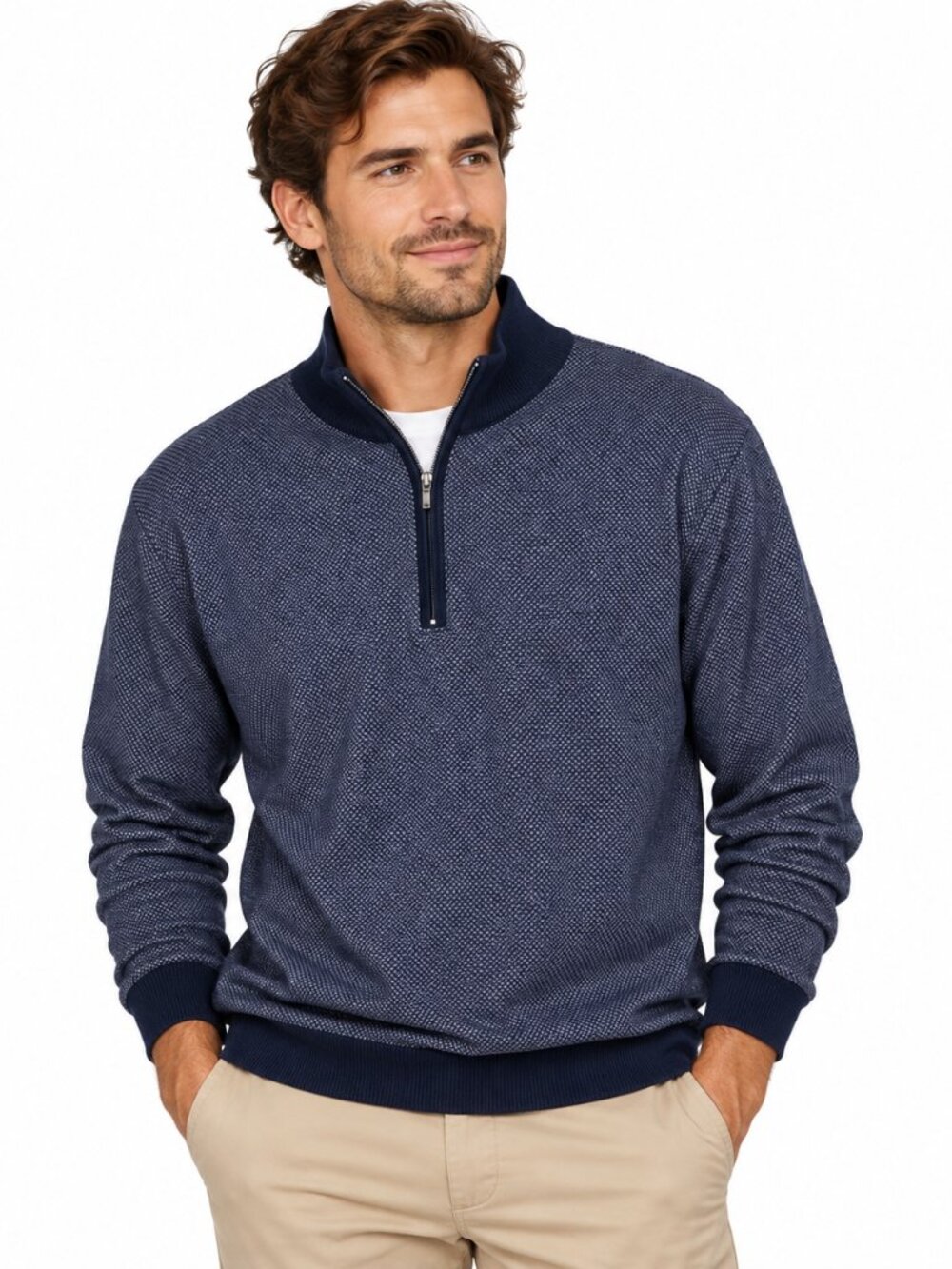 Enzo Tovare Mens 1/4 Zip‎ Pullover Sweater Sz XL Textured Navy Preppy Old Money